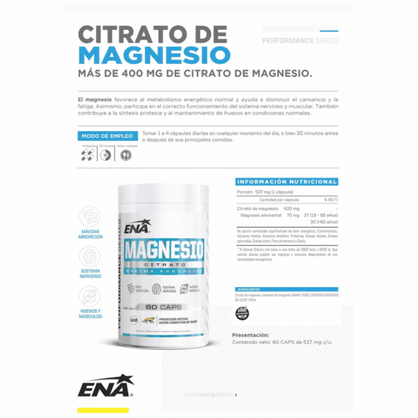 CITRATO DE MAGNESIO ENA 60 CÁPSULAS